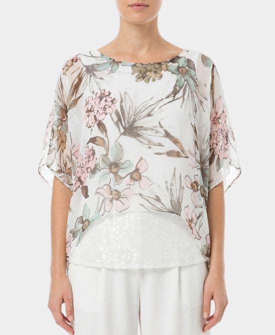 Floral Print Silk Top w/ Sequins view 1