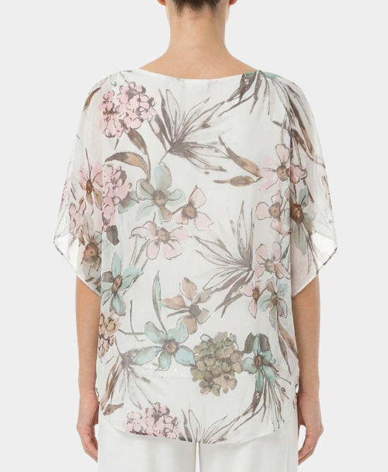 Floral Print Silk Top w/ Sequins view 2