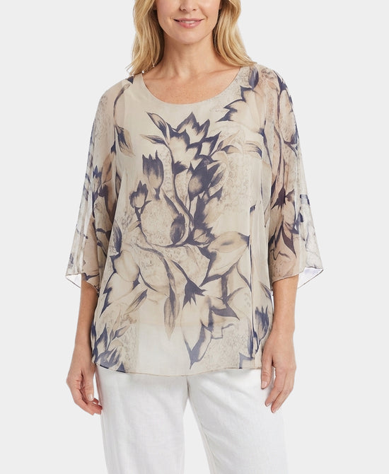 Floral Print Silk Top view 1