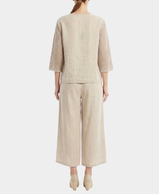 Linen w/ Crochet Detail Top & Pants Set- 2 Pc Set view 2