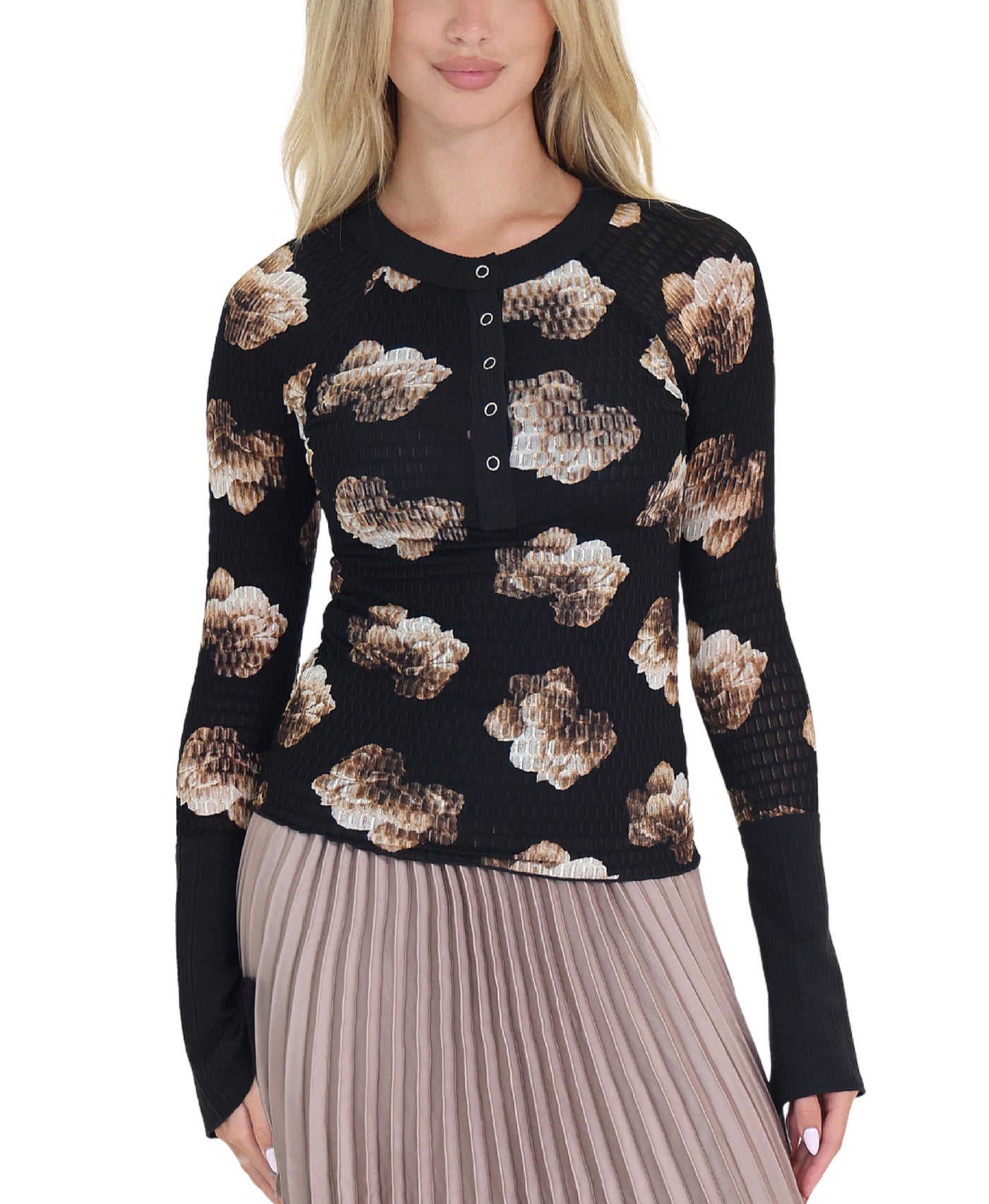 Floral Print Henley Top view 1