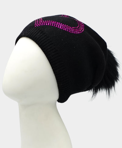 Cashmere Crystal Heart Slouch Hat w/ Fur Pom image 1