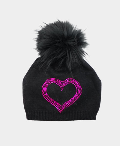 Cashmere Crystal Heart Slouch Hat w/ Fur Pom image 2