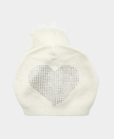 Cashmere Crystal Heart Slouch Hat w/ Fur Pom image 2