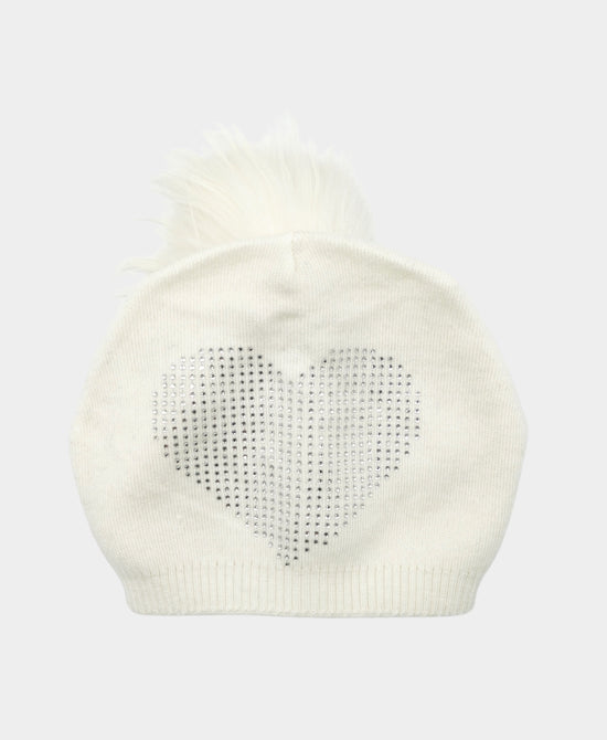 Cashmere Crystal Heart Slouch Hat w/ Fur Pom view 