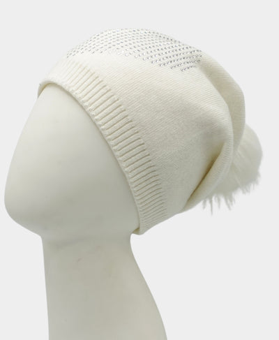 Cashmere Crystal Heart Slouch Hat w/ Fur Pom image 1