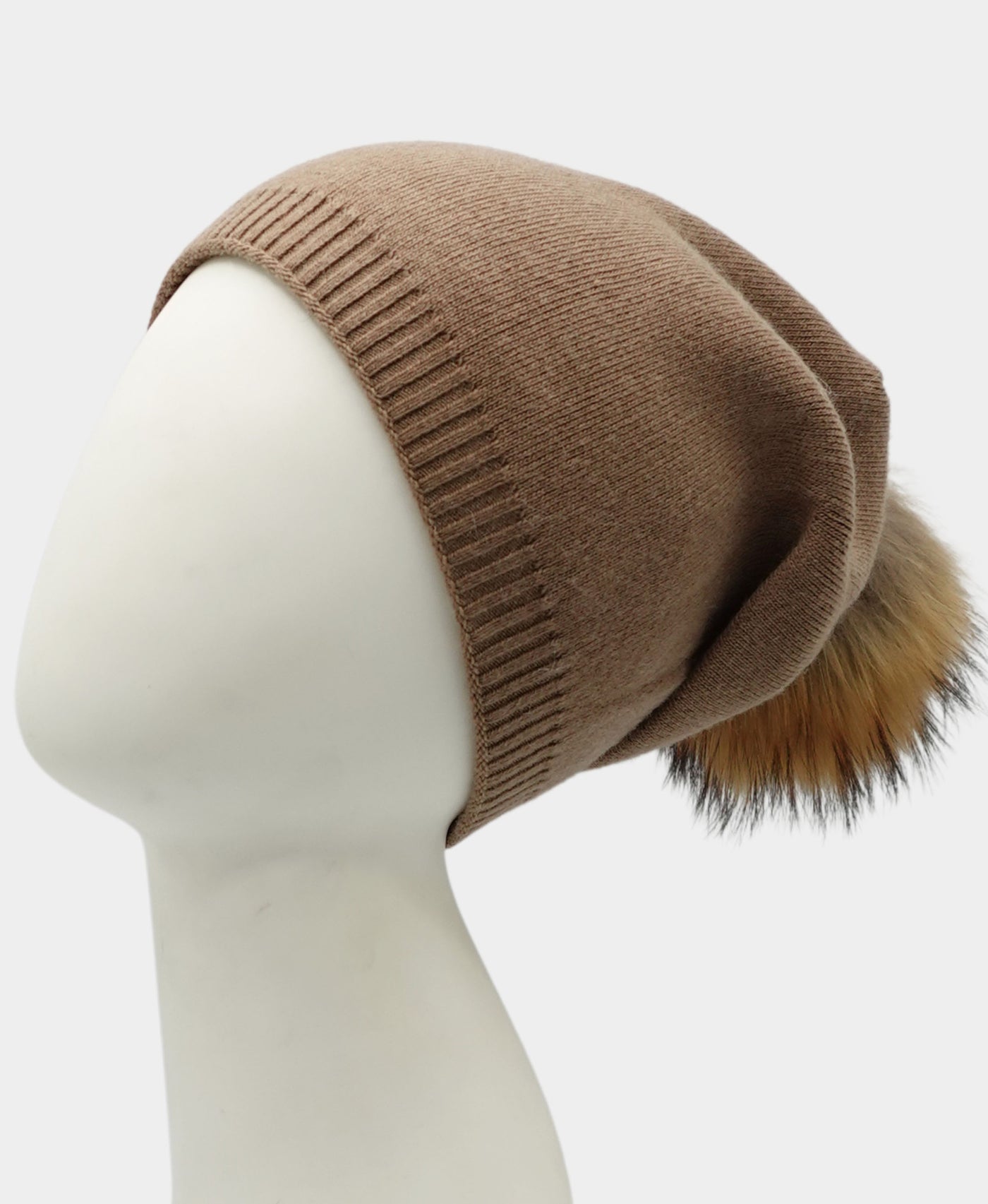 Cashmere Slouch Hat w/ Fur Pom view 1