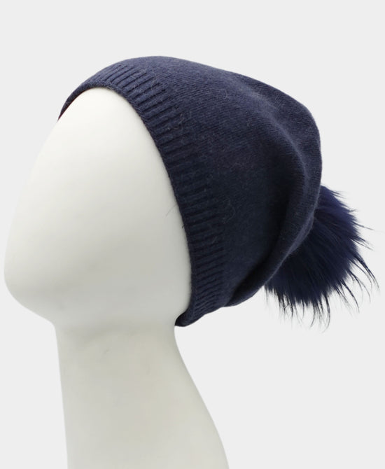 Cashmere Slouch Hat w/ Fur Pom view 