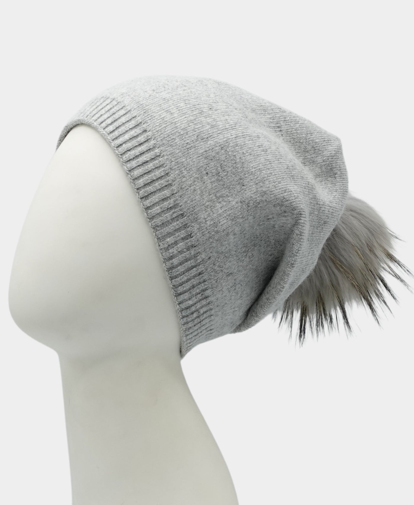Cashmere Slouch Hat w/ Fur Pom view 1