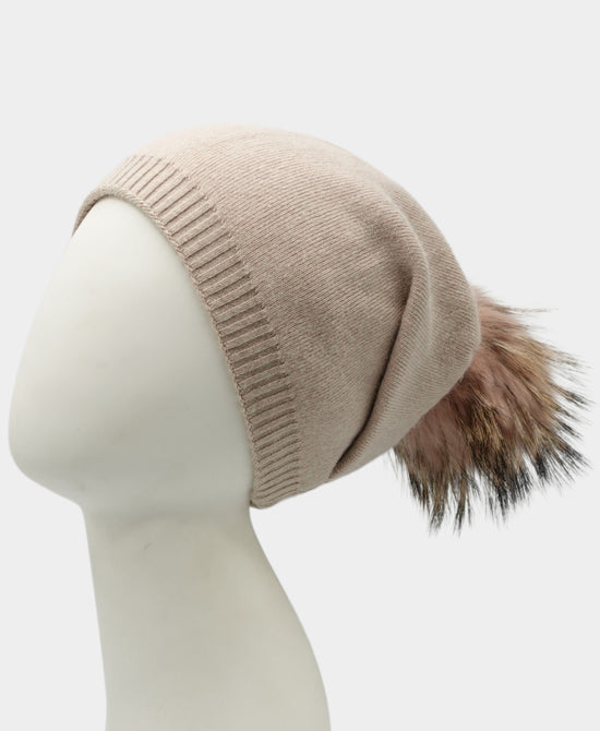 Cashmere Slouch Hat w/ Fur Pom view 
