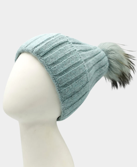 Cashmere Ribbed Hat w/ Fur Pom view 