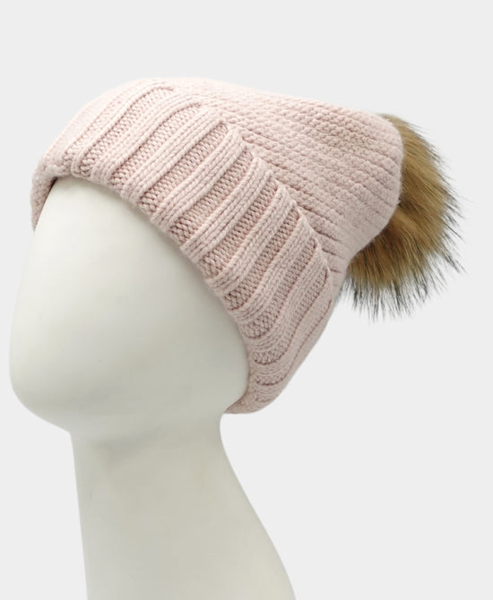 Cashmere Textured Hat w/ Fur Pom view 