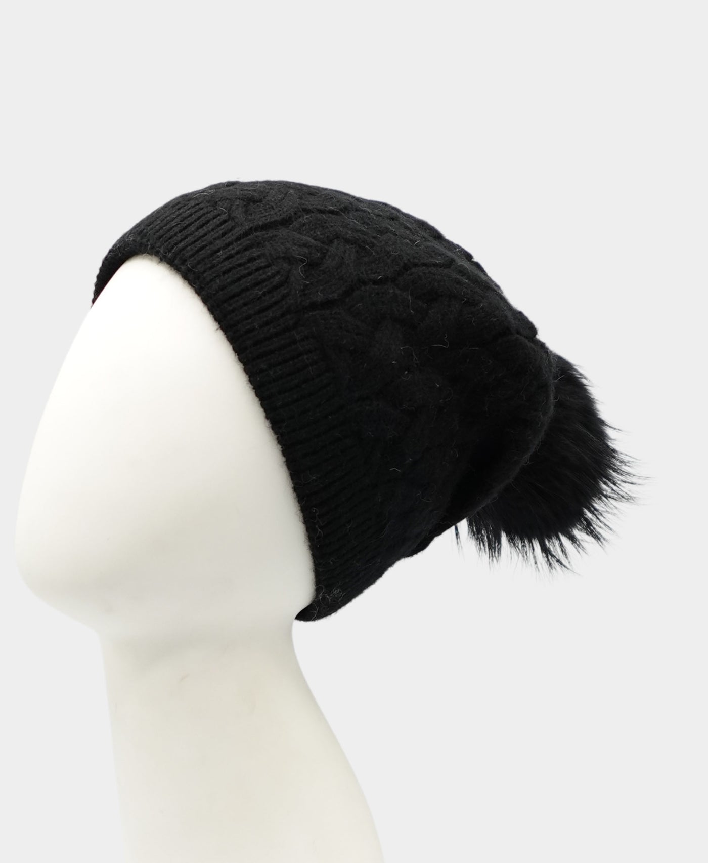 Cashmere Cable Knit Hat w/ Fur Pom view 1