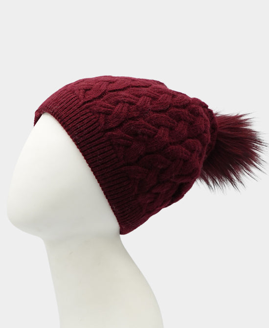 Cashmere Cable Knit Hat w/ Fur Pom view 