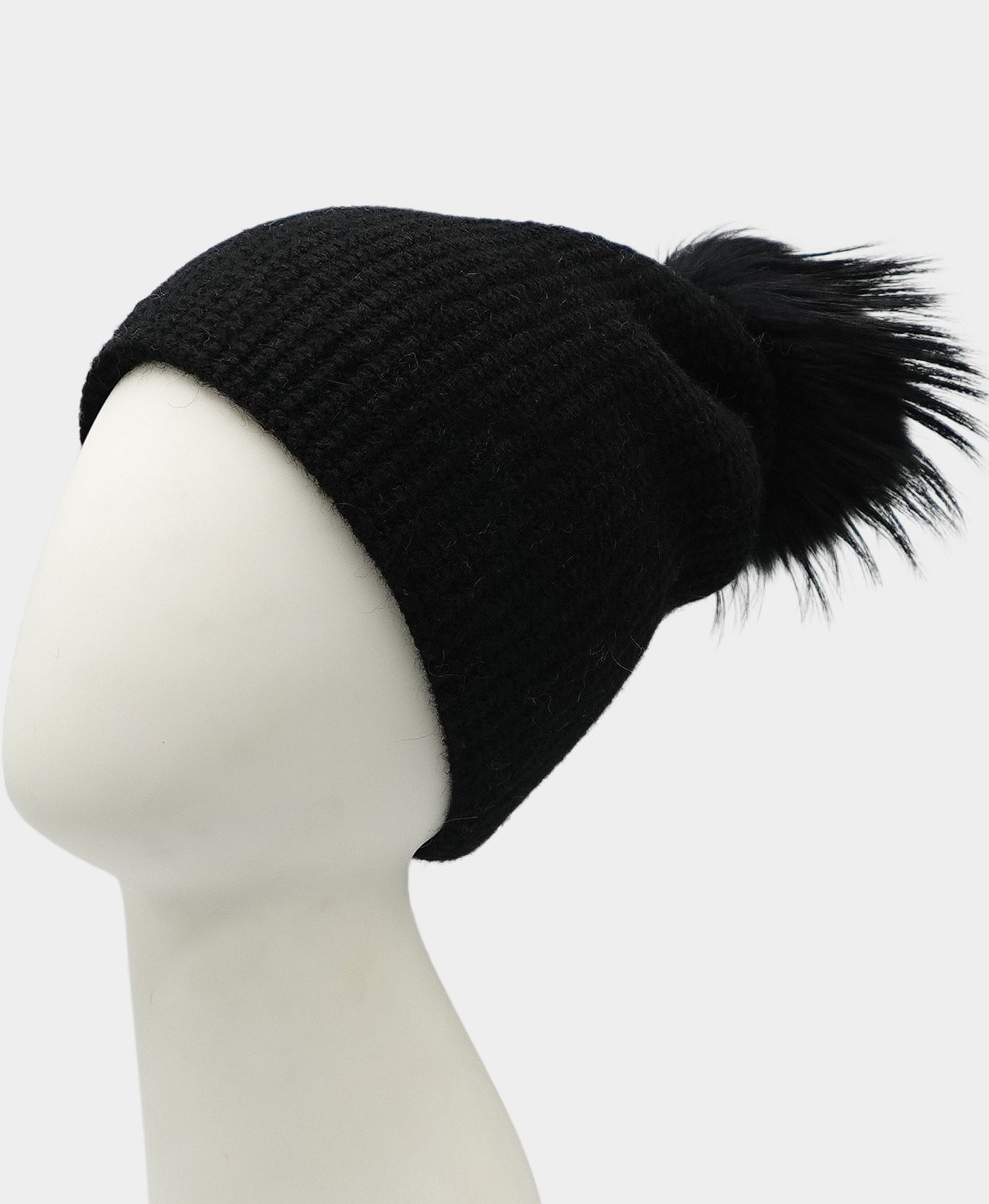 Cashmere Waffle Beanie Hat w/ Fur Pom view 1
