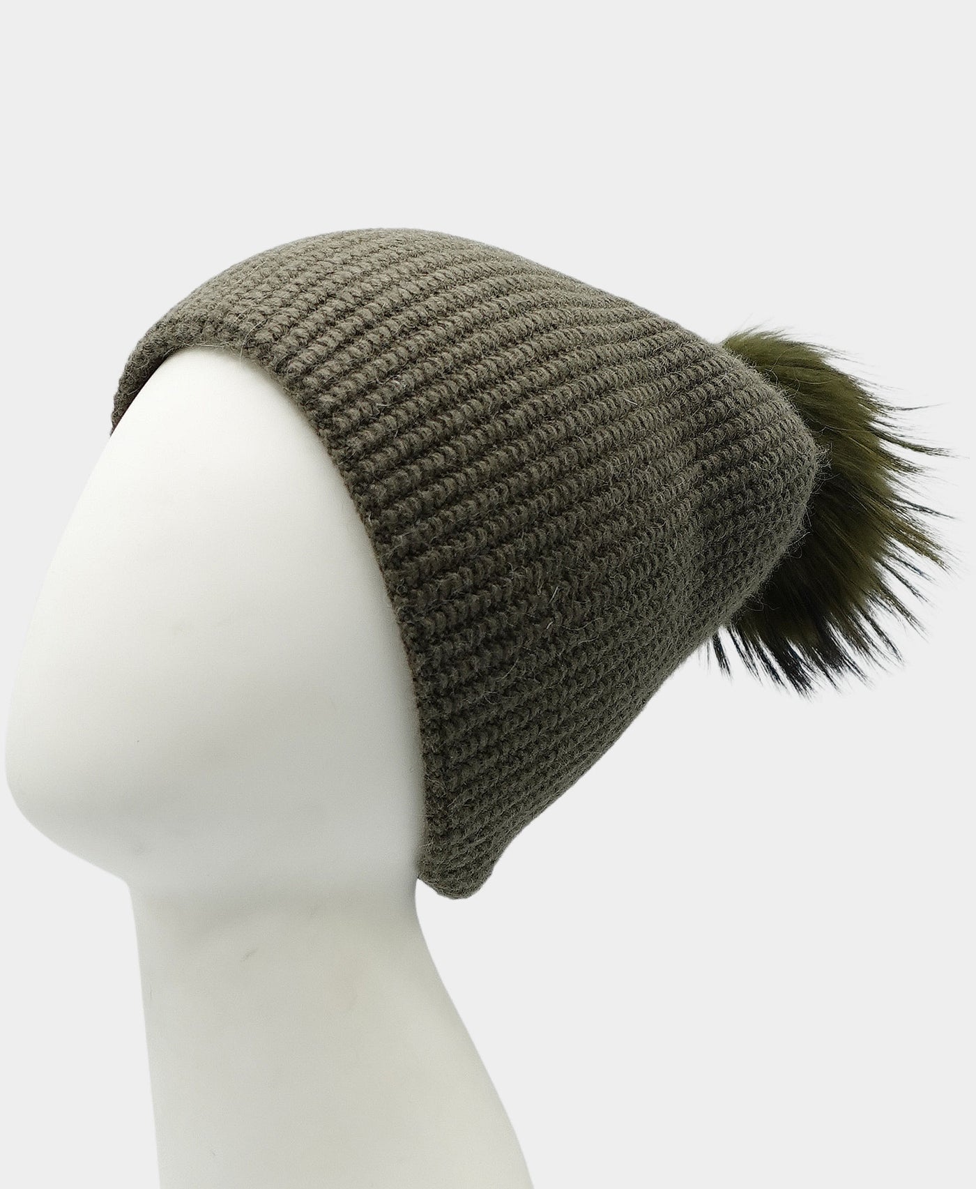 Cashmere Waffle Beanie Hat w/ Fur Pom view 1