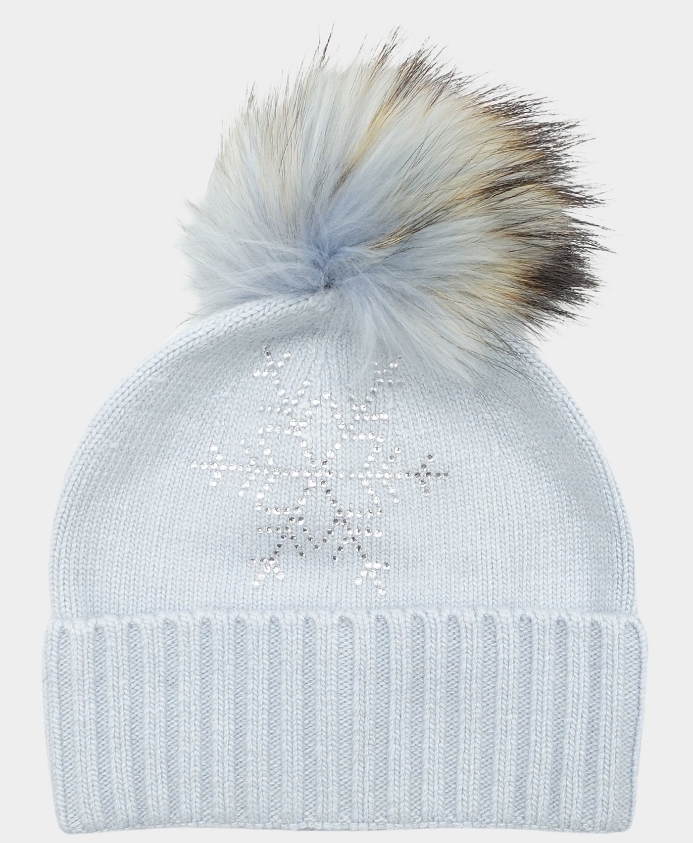 Cashmere Crystal Snowflake Hat w/ Fur Pom view 2