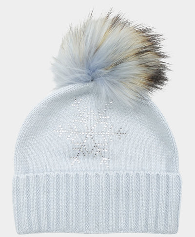 Cashmere Crystal Snowflake Hat w/ Fur Pom image 2