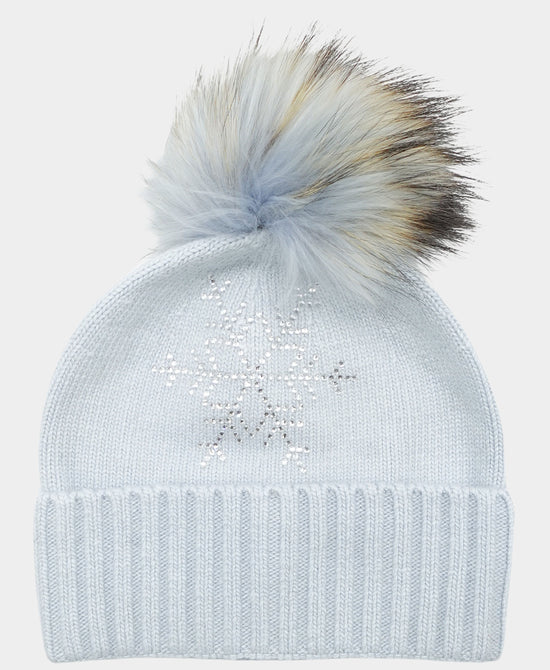 Cashmere Crystal Snowflake Hat w/ Fur Pom view 
