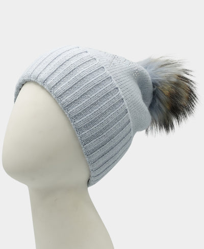 Cashmere Crystal Snowflake Hat w/ Fur Pom image 1