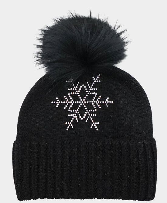 Cashmere Crystal Snowflake Hat w/ Fur Pom view 
