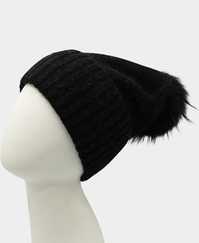 Cashmere Crystal Snowflake Hat w/ Fur Pom image 1
