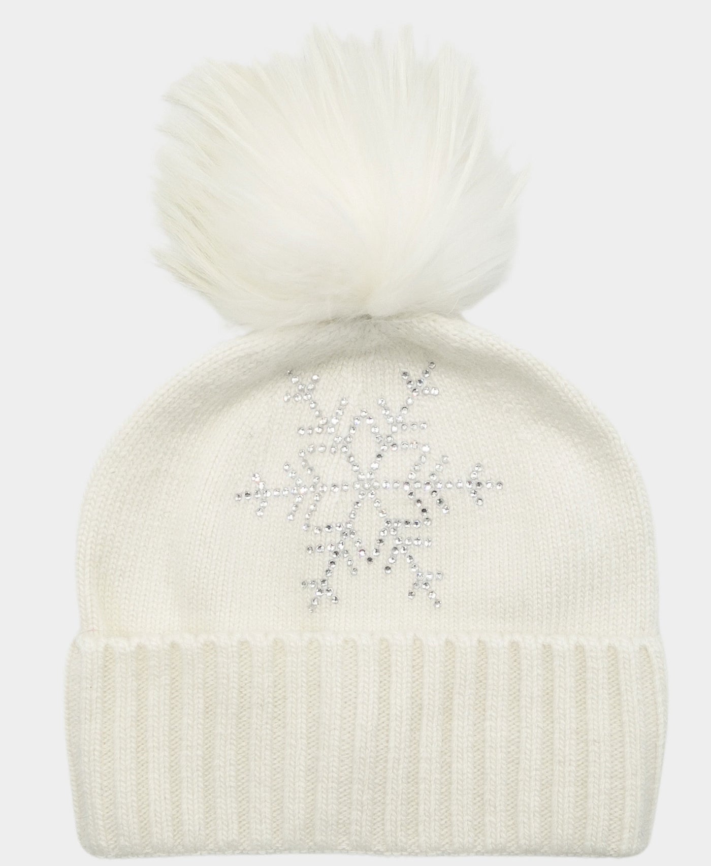 Cashmere Crystal Snowflake Hat w/ Fur Pom view 2
