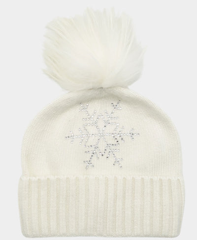 Cashmere Crystal Snowflake Hat w/ Fur Pom image 2