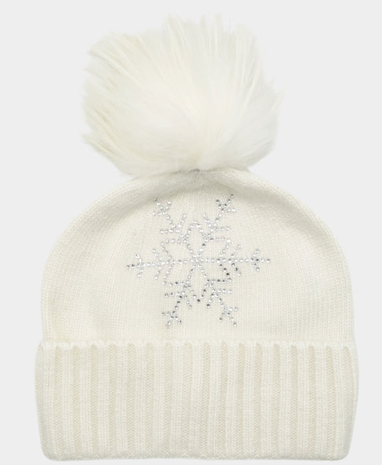 Cashmere Crystal Snowflake Hat w/ Fur Pom view 