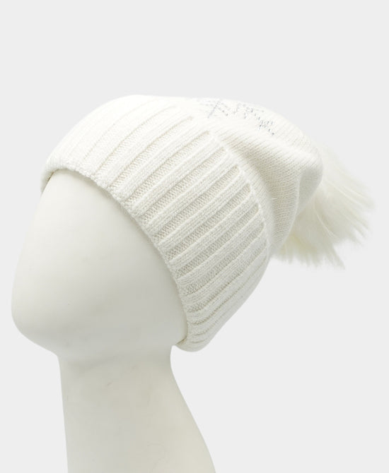 Cashmere Crystal Snowflake Hat w/ Fur Pom view 