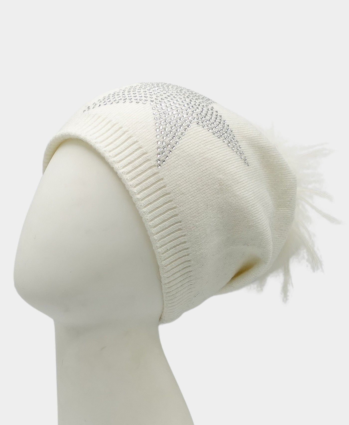 Cashmere Crystal Star Slouch Hat w/ Fur Pom view 1