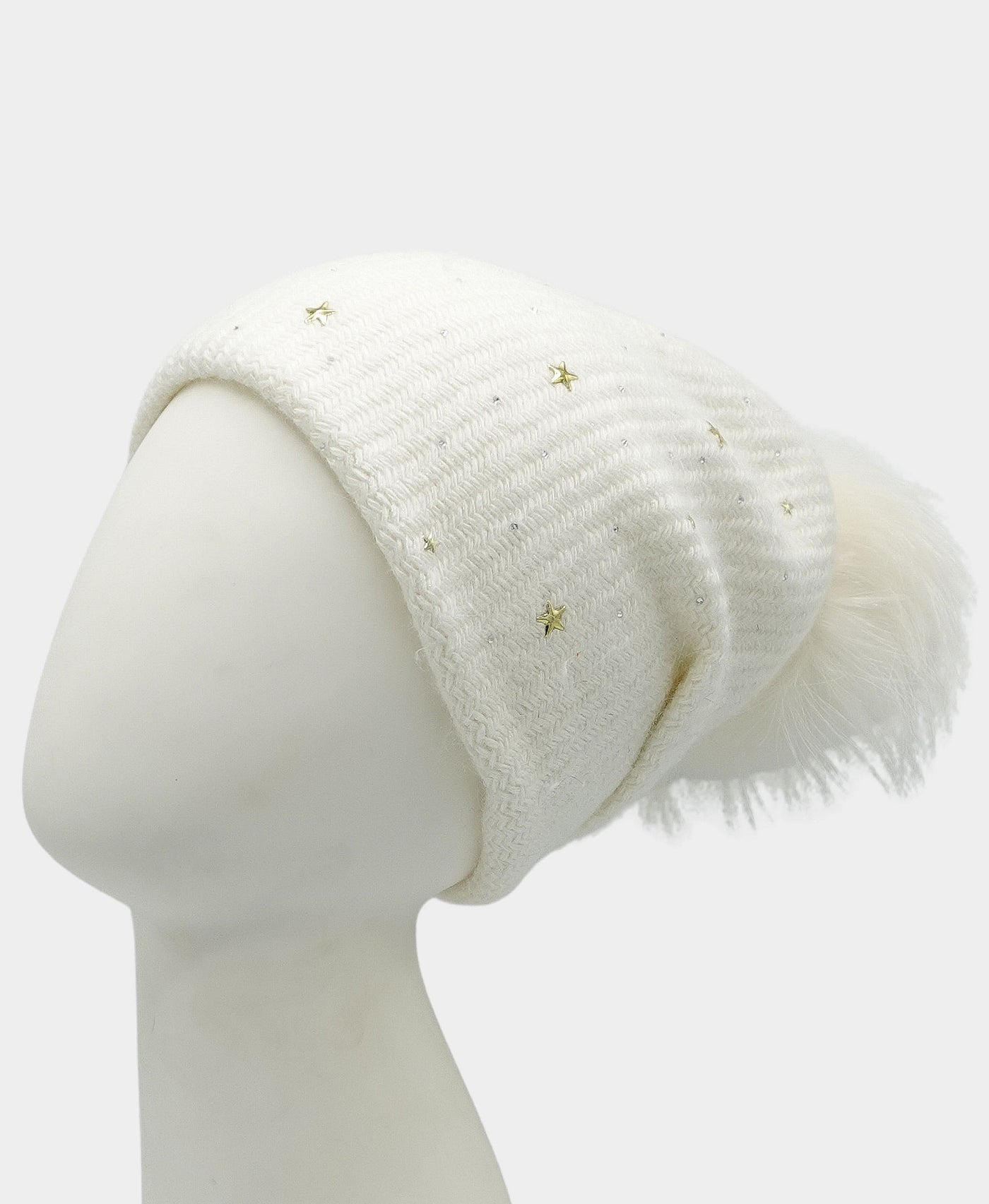 Cashmere Crystals & Star Slouch Hat w/ Fur Pom view 1