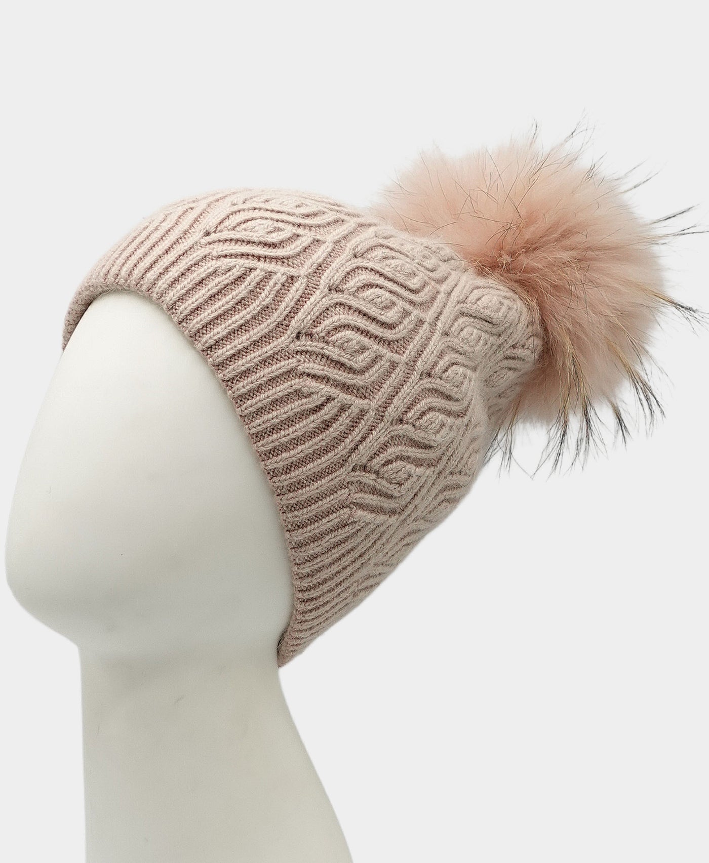 Cashmere Cable Knit Beanie Hat w/ Fur Pom view 1