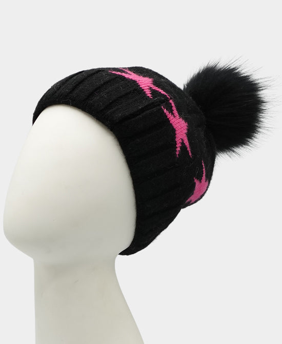 Cashmere Star Beanie Hat w/ Fur Pom view 
