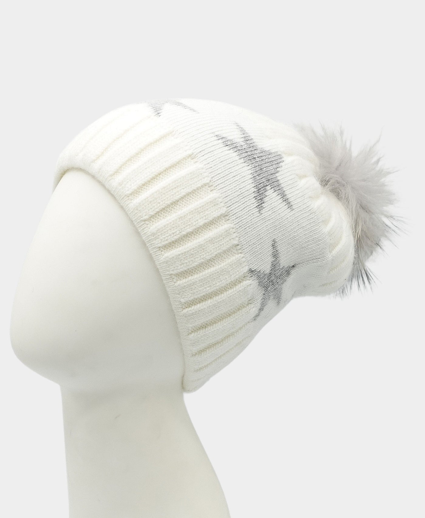 Cashmere Star Beanie Hat w/ Fur Pom view 1