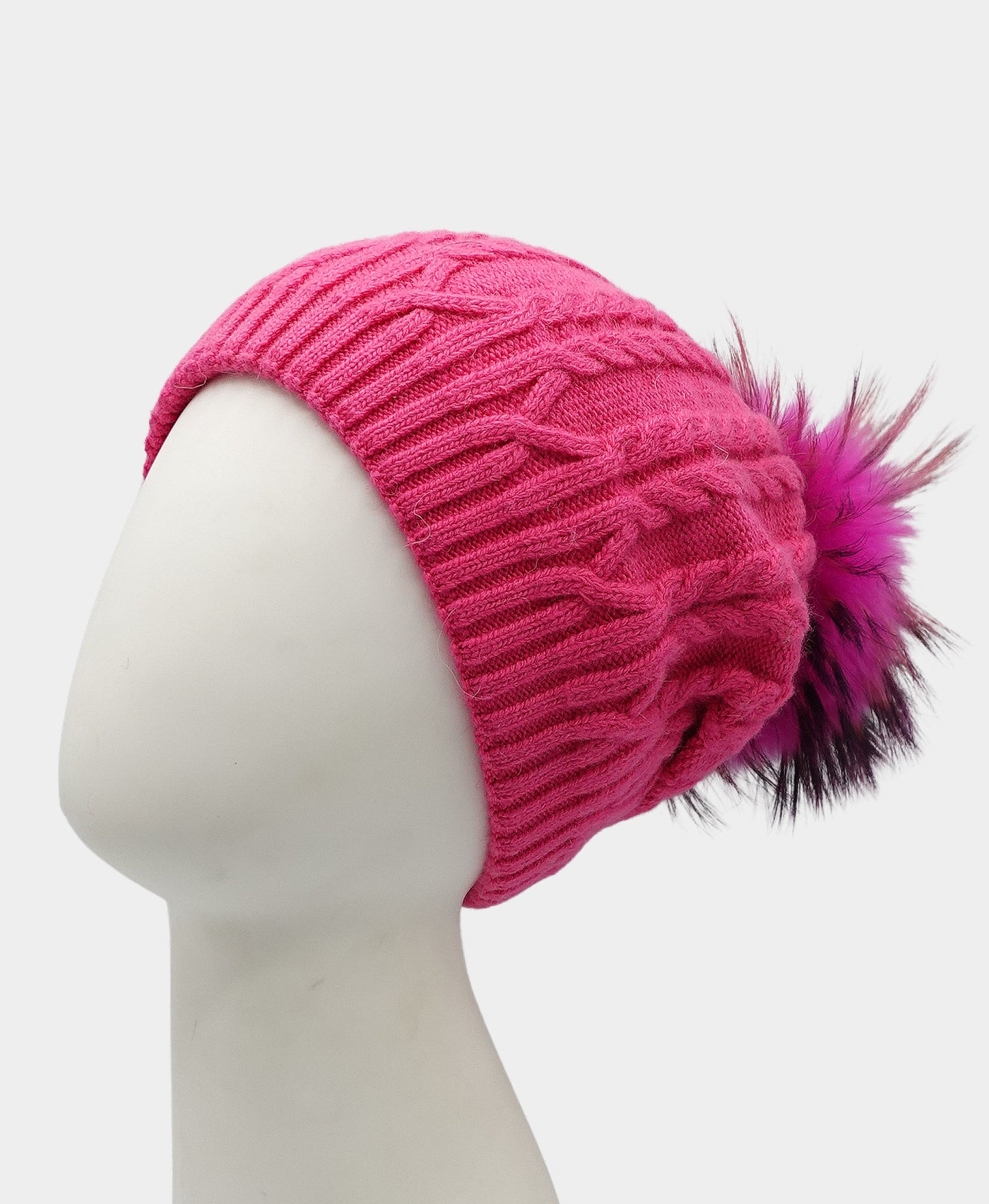 Cashmere Cable Knit Slouch Hat w/ Fur Pom view 1