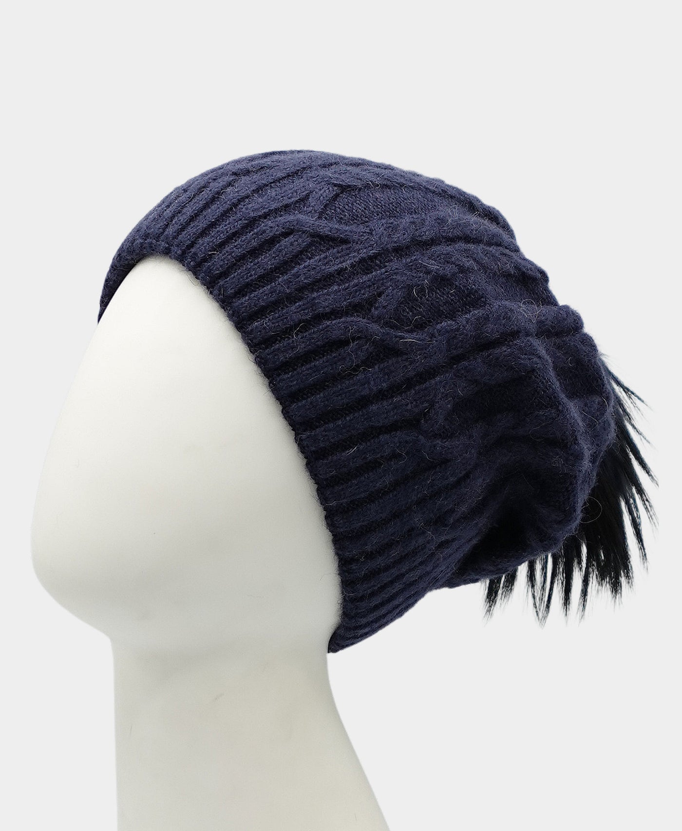 Cashmere Cable Knit Slouch Hat w/ Fur Pom view 1