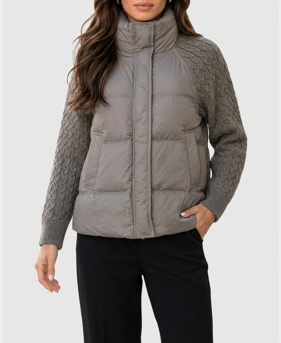 
Down Puffer Jacket w/ Cable Knit Sleeves in GREY view 1