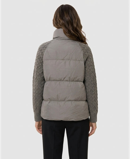 
Down Puffer Jacket w/ Cable Knit Sleeves in GREY view 2