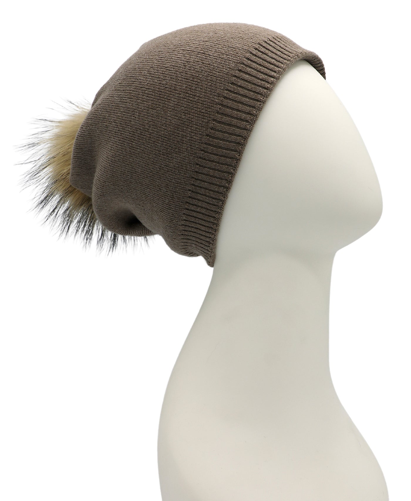 Knit Slouch Hat w/ Fur Pom image 1