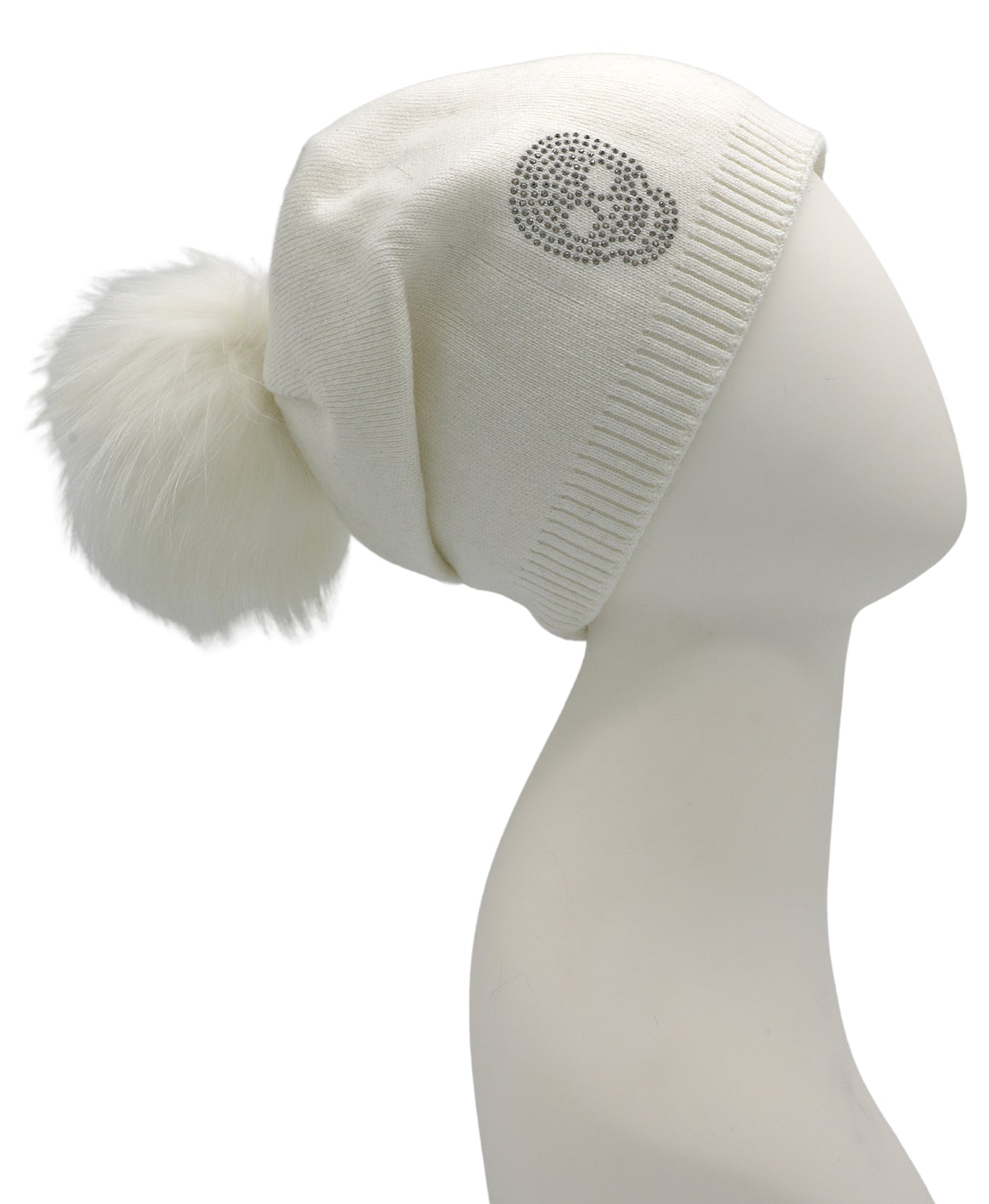 Crystal Skull Knit Slouch Hat w/ Fur Pom image 1