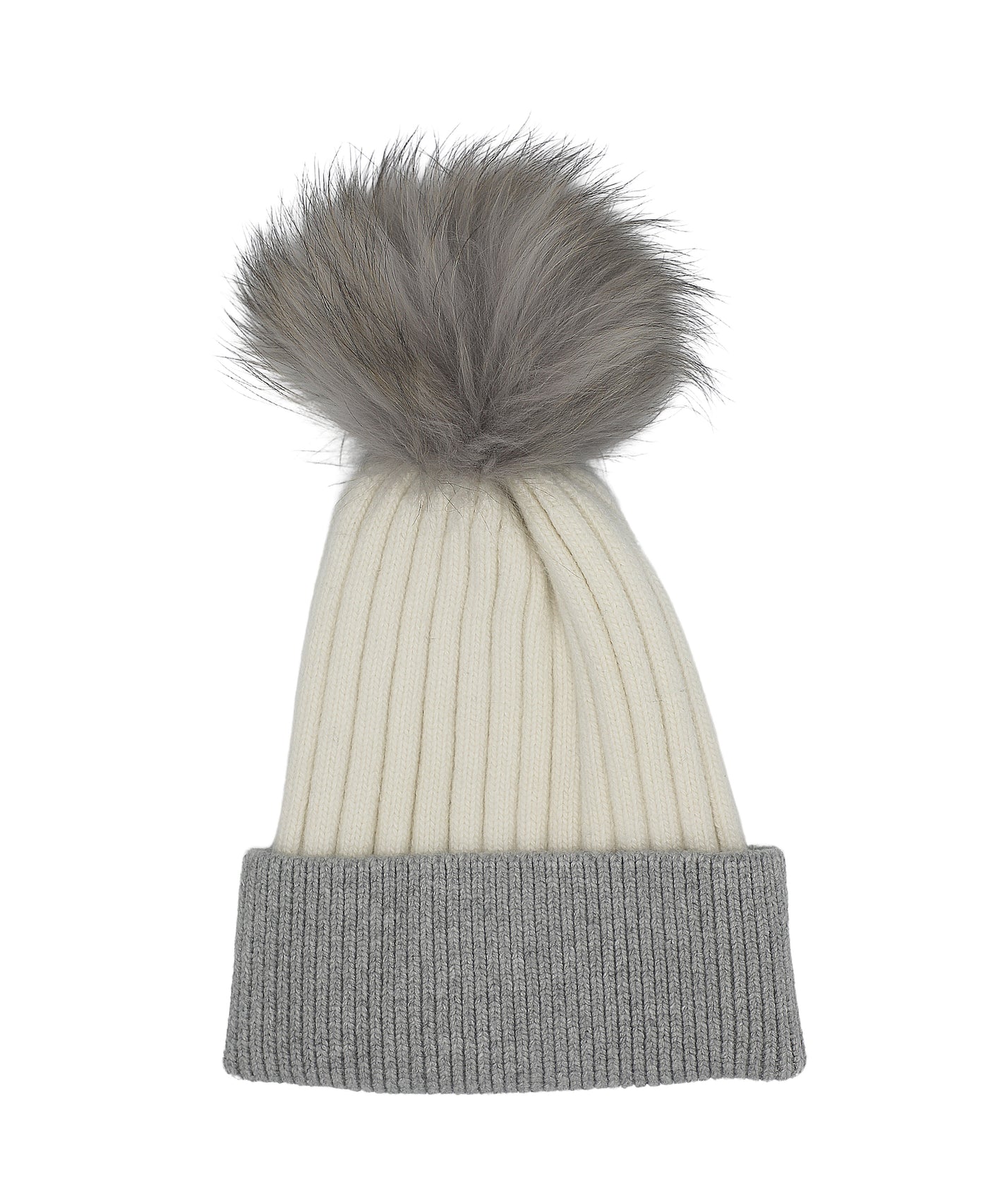 Knit Ribbed Colorblock Hat w/ Fur Pom image 1