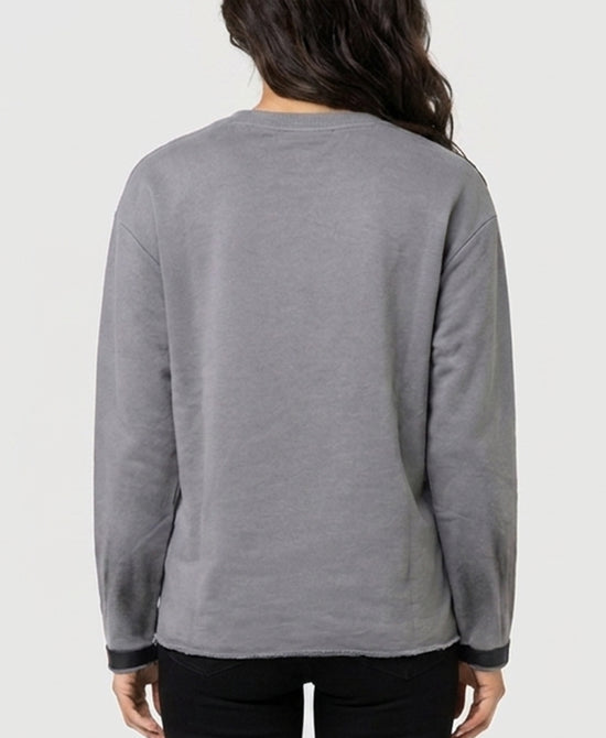 
Pleather Overlay Sweatshirt w/ Studs in GREY/BLACK view 2