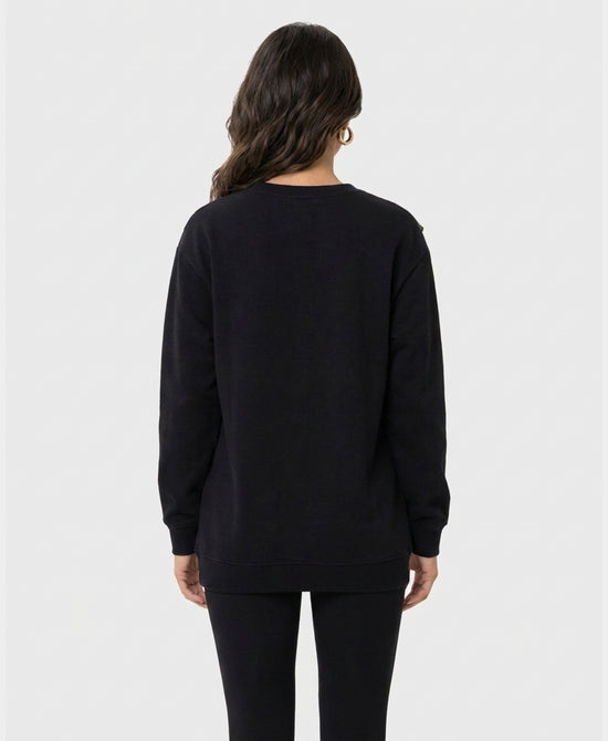 
Pleather Overlay Sweatshirt w/ Studs in BLACK view 2