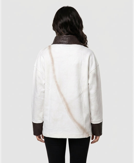 
Sweatshirt w/ Woven Pleather Straps & Trim in WHITE/BROWN view 2