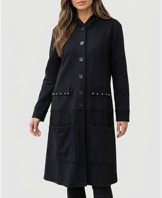 
Long Sweatshirt Cardigan w/ Studs in BLACK view 1