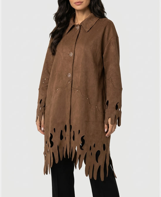 
Laser Cut Shirt Coat in BROWN view 1