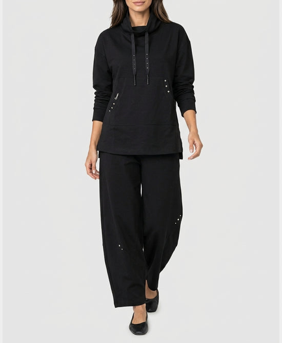 
Cowl Neck Top w/ Barrel Pants- 2 Pc Set in BLACK view 1