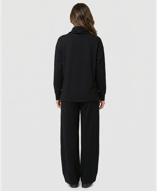 
Cowl Neck Top w/ Barrel Pants- 2 Pc Set in BLACK view 2