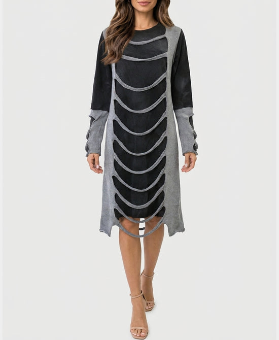 
Shredded Knit Mixed Media Dress in GREY/BLACK view 1